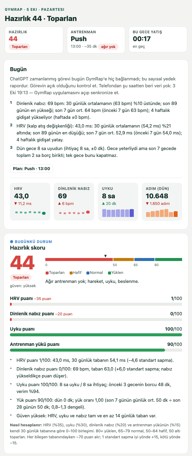 Günlük koç raporu e-postası, sentetik veriyle